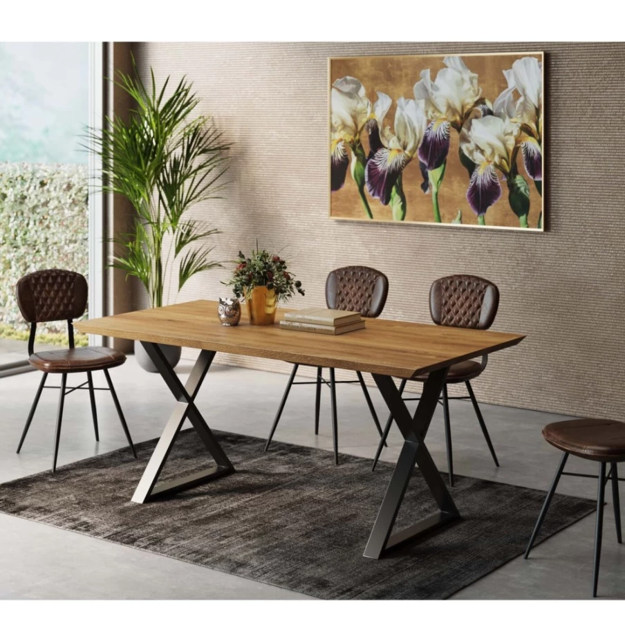 KARE Design Jackie Oak Black Cross Coffee Table 180 x 90 cm Modern Dining Table