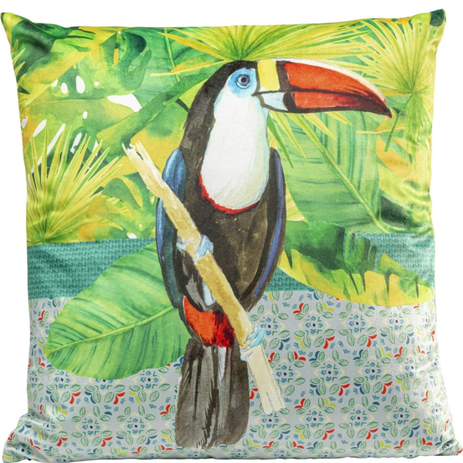 KARE Design Tucan Print Square Cushion Cover 45x45cm Colorful Tropical Bird Decorative Pillow