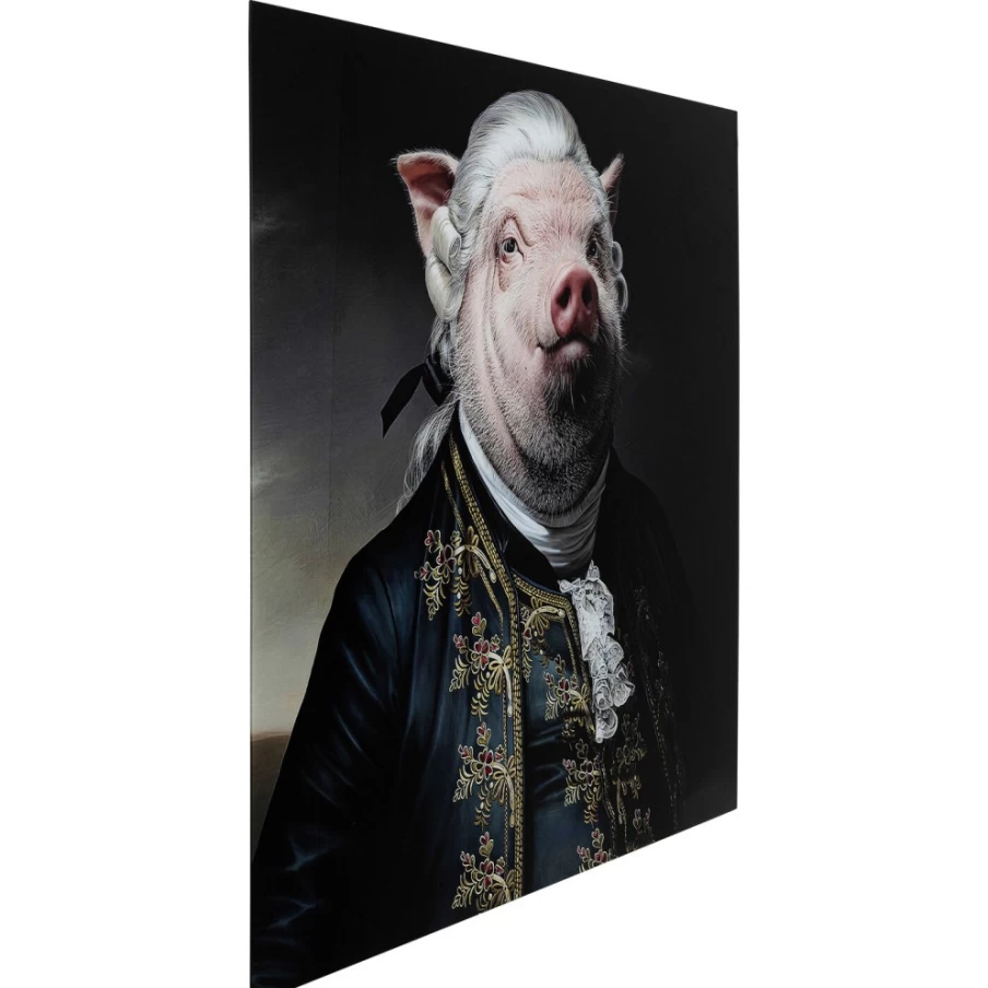 "KARE Design Modern Picture Glass Gentleman Pig Wall Art - 120X120 cm Square Framed Decor"