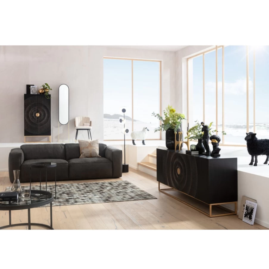 "KARE Design Henry 3-Seater Grey Leather Sofa | Modern Luxury Furniture"