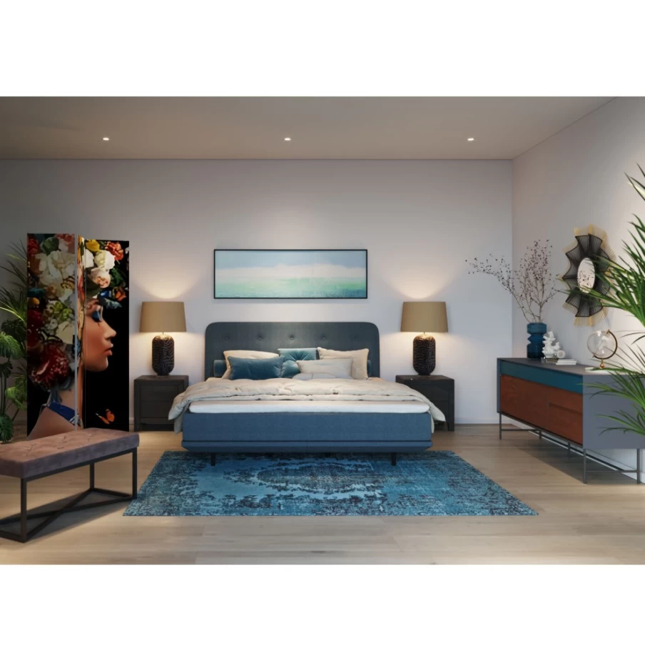 KARE Design Luna Blue Box Spring Bed 180x200 cm - Premium Queen Size Mattress Base
