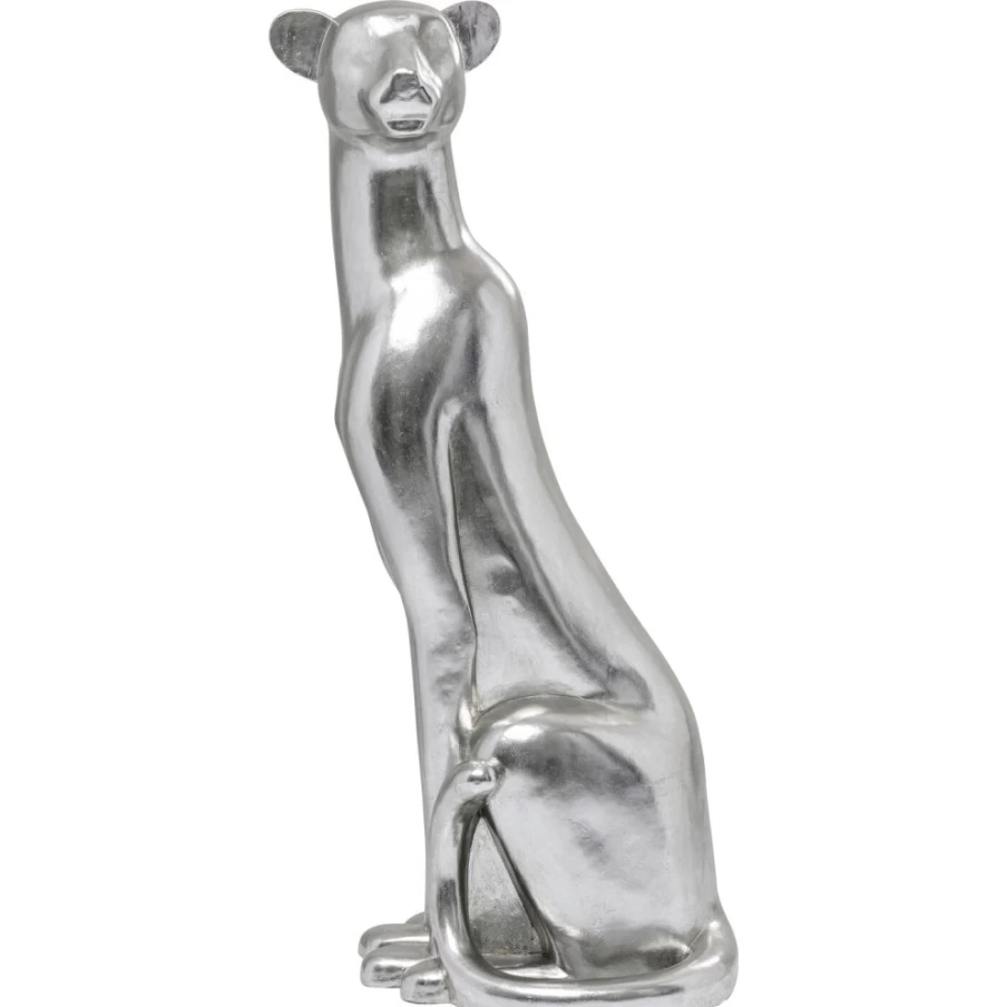 "KARE Design Modern Silver Leopard Sculpture - 150cm Tall Animal Statue for Home Decor"