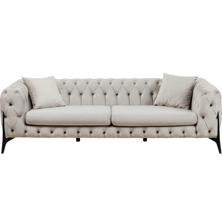 "KARE Design Bellissima 3-Seater Velvet Sofa in Beige - 240cm Luxury Modern Living Room Furniture"