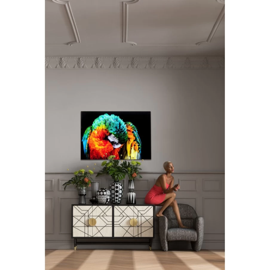 "KARE Design Modern Glass Wall Art - Tropical Parrot Painting 120x80 cm Vibrant Home Decor"