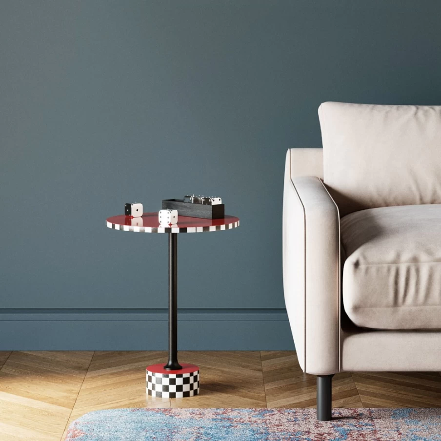 KARE Design Domero Red Checker Pattern Side Table - 40cm Modern Accent Table