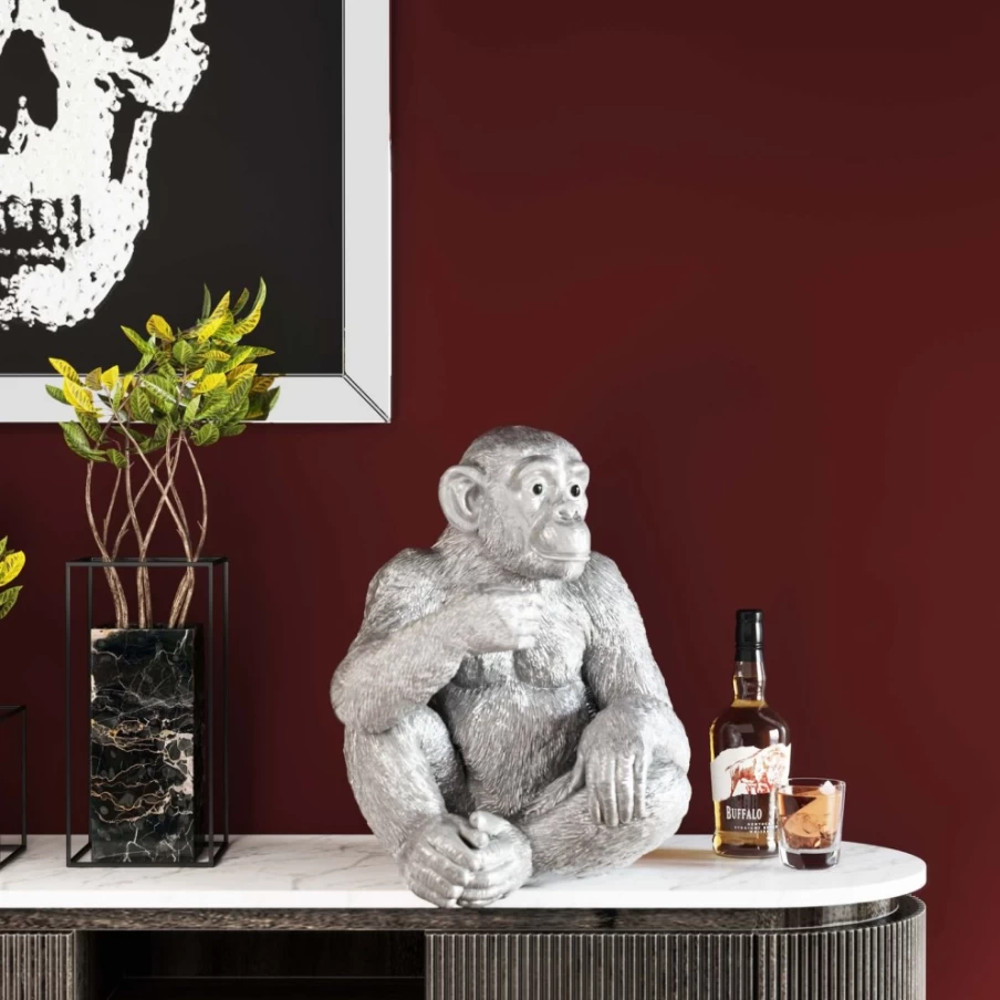 "KARE Design Modern Baby Ape Silver Statue – 53cm Decorative Figurine for Home Décor"