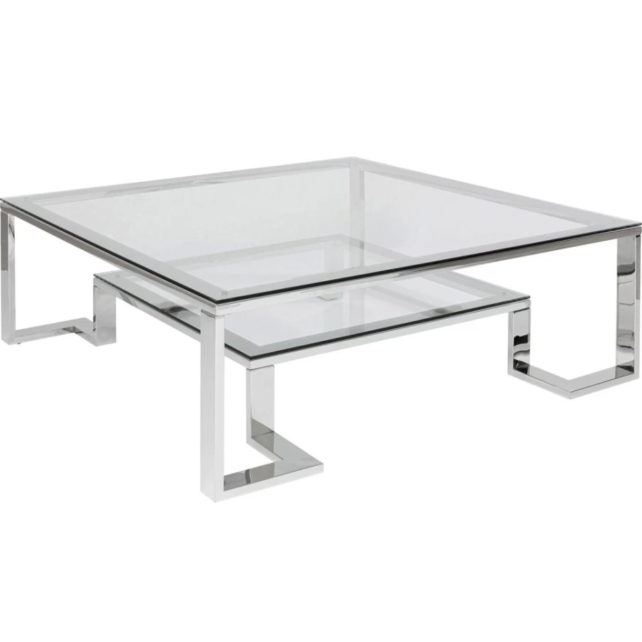 KARE Design Modern Silver Rush Coffee Table - 120x120cm Square Luxury Metal Glass Living Room Center Table