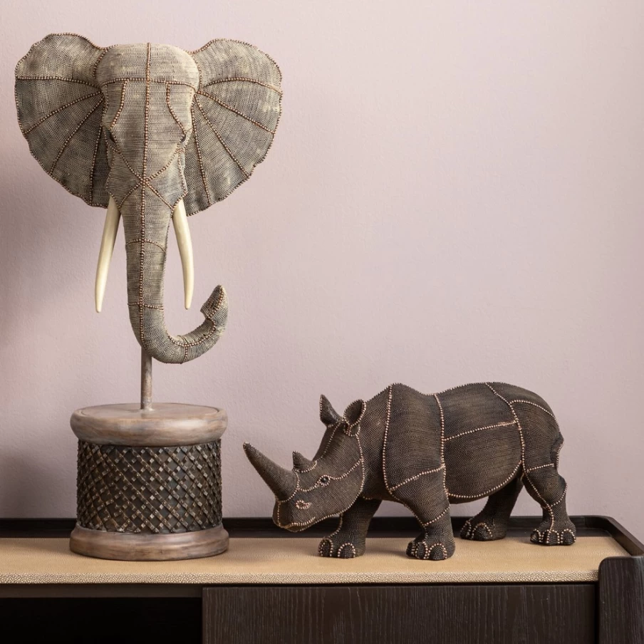 KARE Design Modern Rhinoceros Figurine with Rivets and Pearls Decor - 25cm Home Decoration Statue