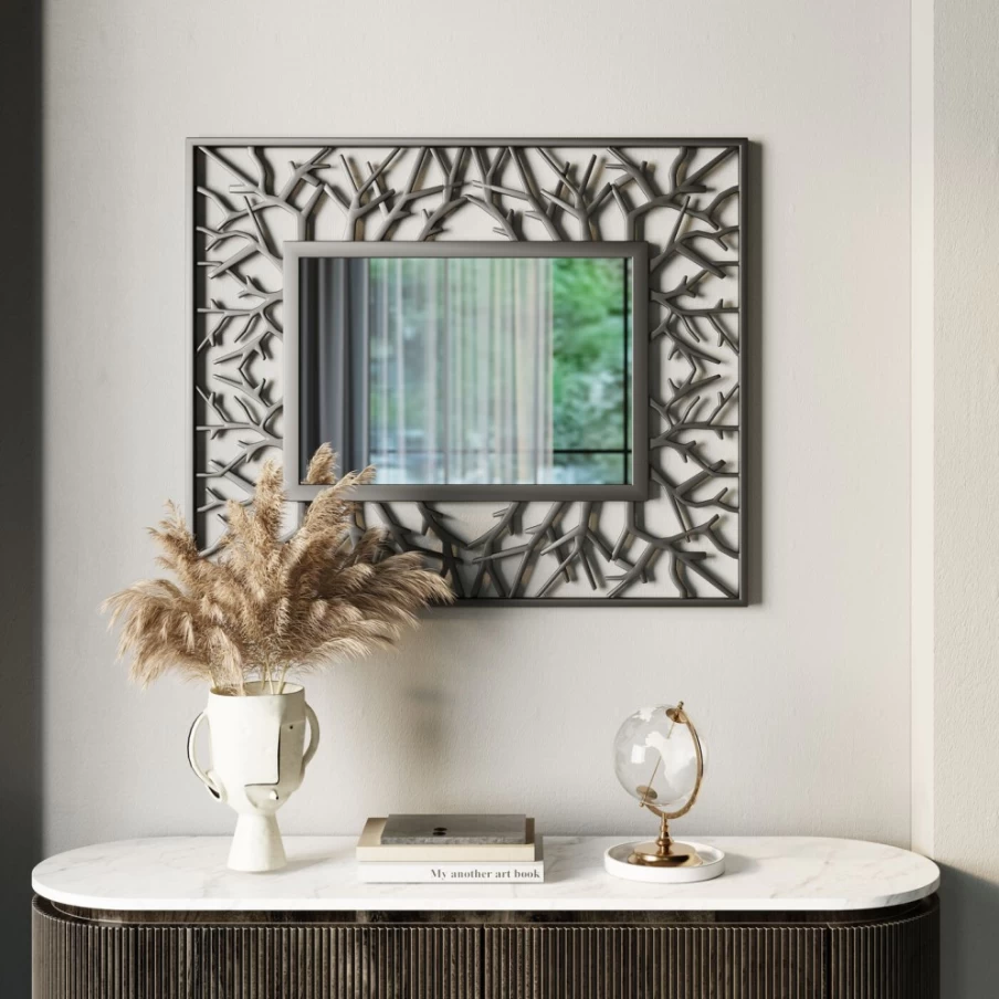 KARE Design Modern Square Wall Mirror with Tree Branch Frame 100x82cm for Home Decor