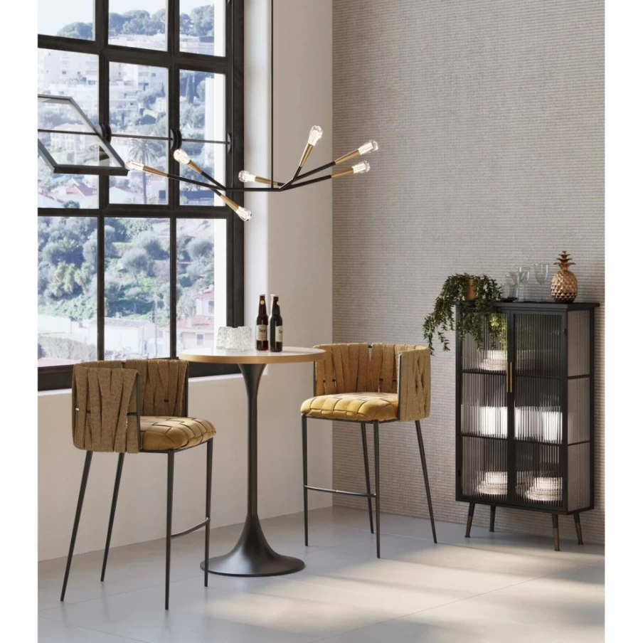 "KARE Design Cheerio Yellow Bar Stool - Modern Kitchen & Dining Counter Height Chair"