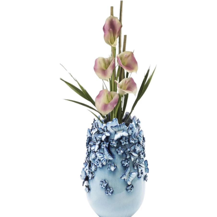 "KARE Design Modern Light Blue Butterfly Vase - 35cm Handmade Decorative Home Accent"