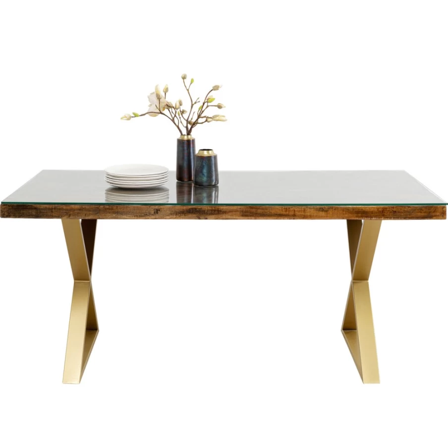 KARE Design Brass Cross Leg Dining Table - 180cm x 90cm Modern Conley Style