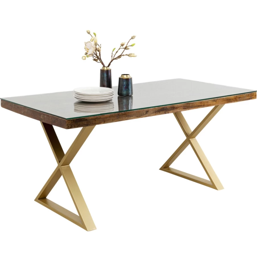 KARE Design Brass Cross Leg Dining Table - 180cm x 90cm Modern Conley Style