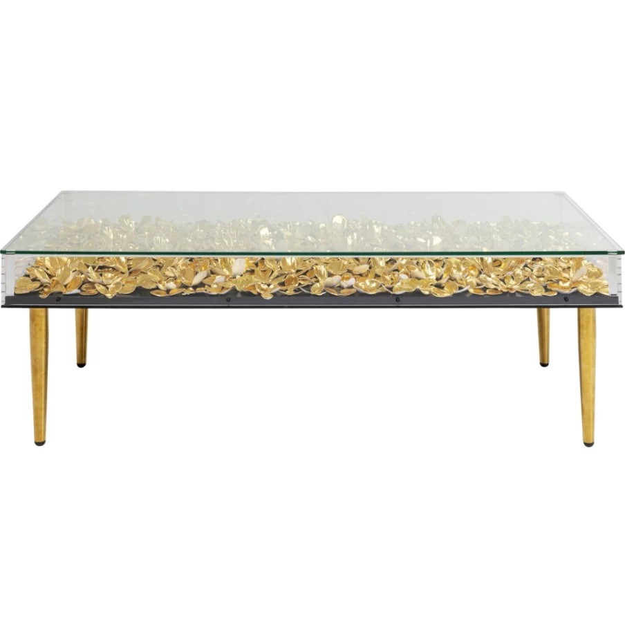 KARE Design Modern Gold Flower Coffee Table - 120x60cm Luxury Oval Living Room Center Table with Floral Metal Base