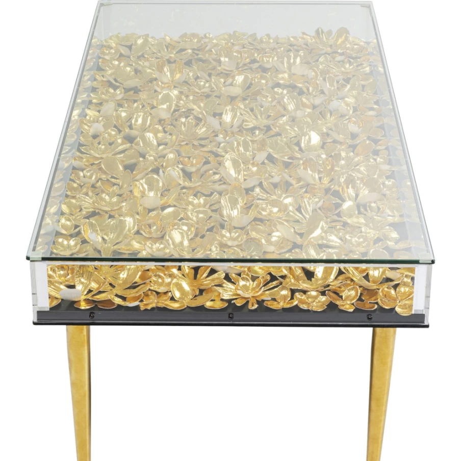 KARE Design Modern Gold Flower Coffee Table - 120x60cm Luxury Oval Living Room Center Table with Floral Metal Base