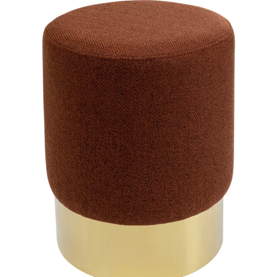 KARE Design Modern Cherry Wood Stool with Brass Base - Lina Brown, 35cm Height