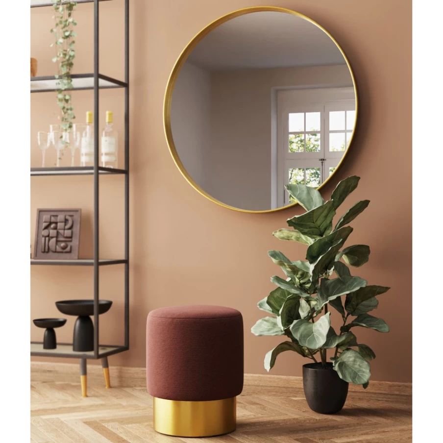 KARE Design Modern Cherry Wood Stool with Brass Base - Lina Brown, 35cm Height