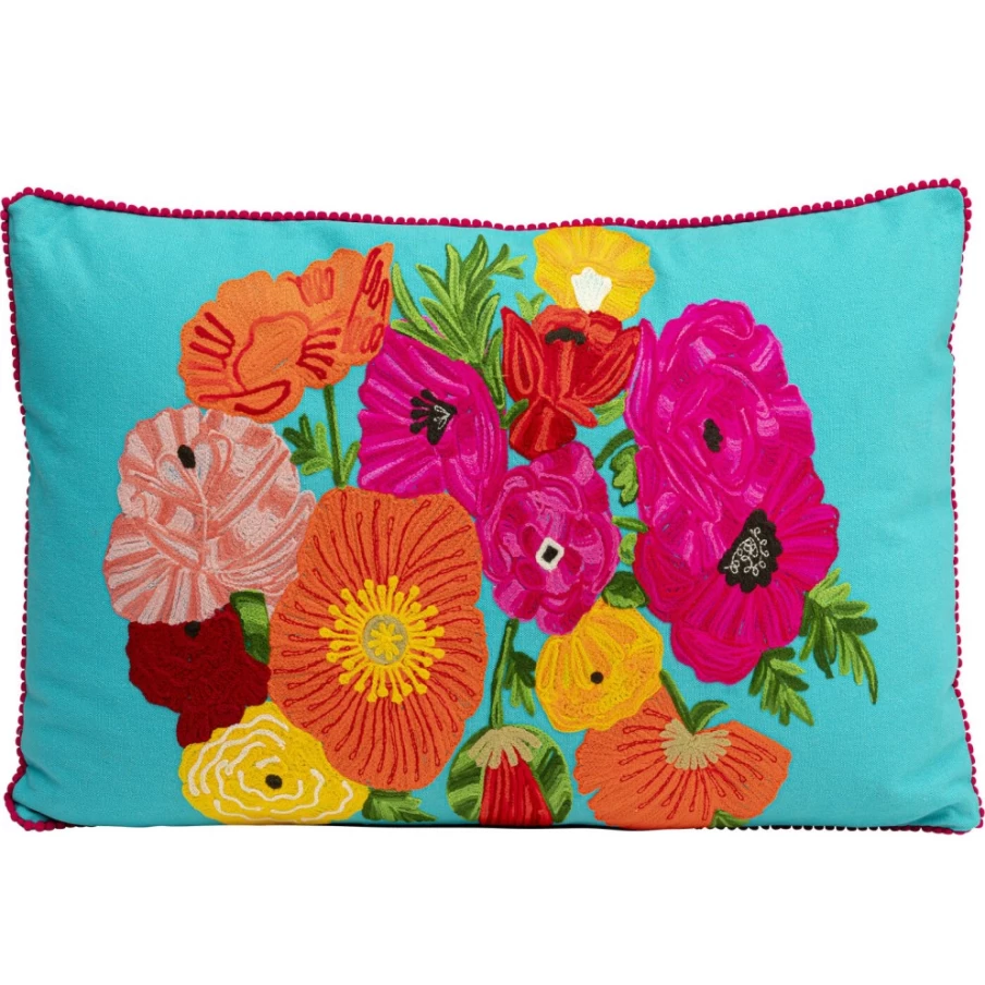 KARE Design Fiorista Blue Decorative Cushion Cover 60x40 cm Modern Floral Pillow Case