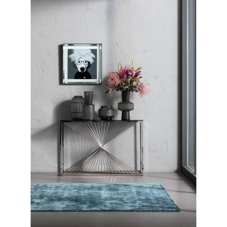 KARE Design Modern Console Table with Laser-Cut Silver Clear Glass Top 120cm x 40cm