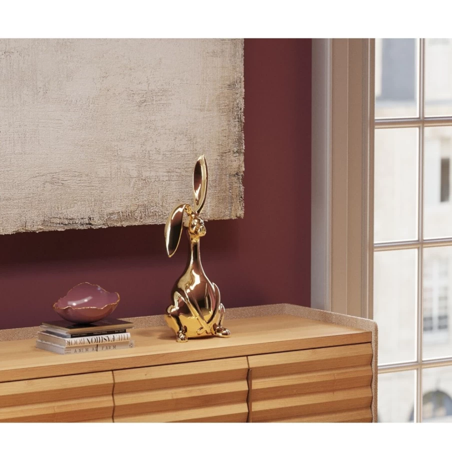 KARE Design Modern Gold Bunny Decor Statue - 52cm Tall Sculpture for Home & Garden