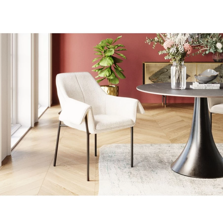 "KARE Design Bess Cream Armchair - Modern Comfortable Chair With Armrests"