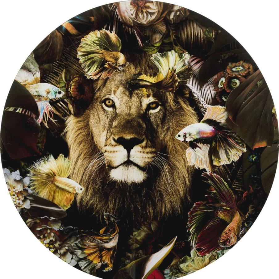 "KARE Design Modern Glass Lion Picture Wall Art - 100cm Curious Animal Decor"