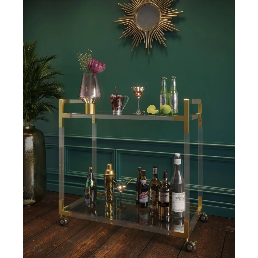 KARE Design Josy Gold Bar Cart - Luxury Rolling Drink Trolley for Home & Bar Decor