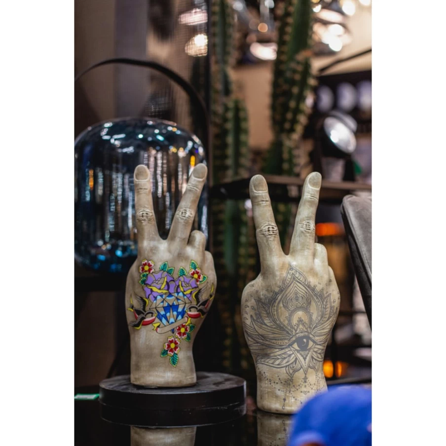 KARE Design Modern Hand Victory Tattoo Art Eye Wall Decor 36cm Sculpture