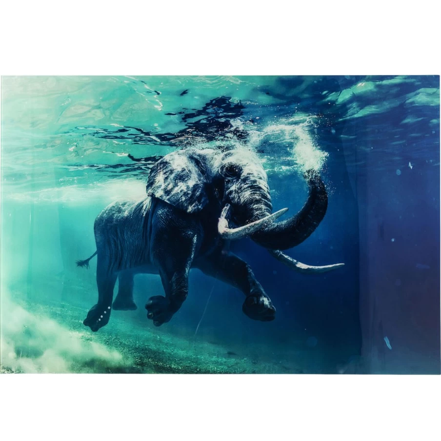 "KARE Design Modern Glass Art Picture - Swimming Elephant Wall Decor 180x120 cm"