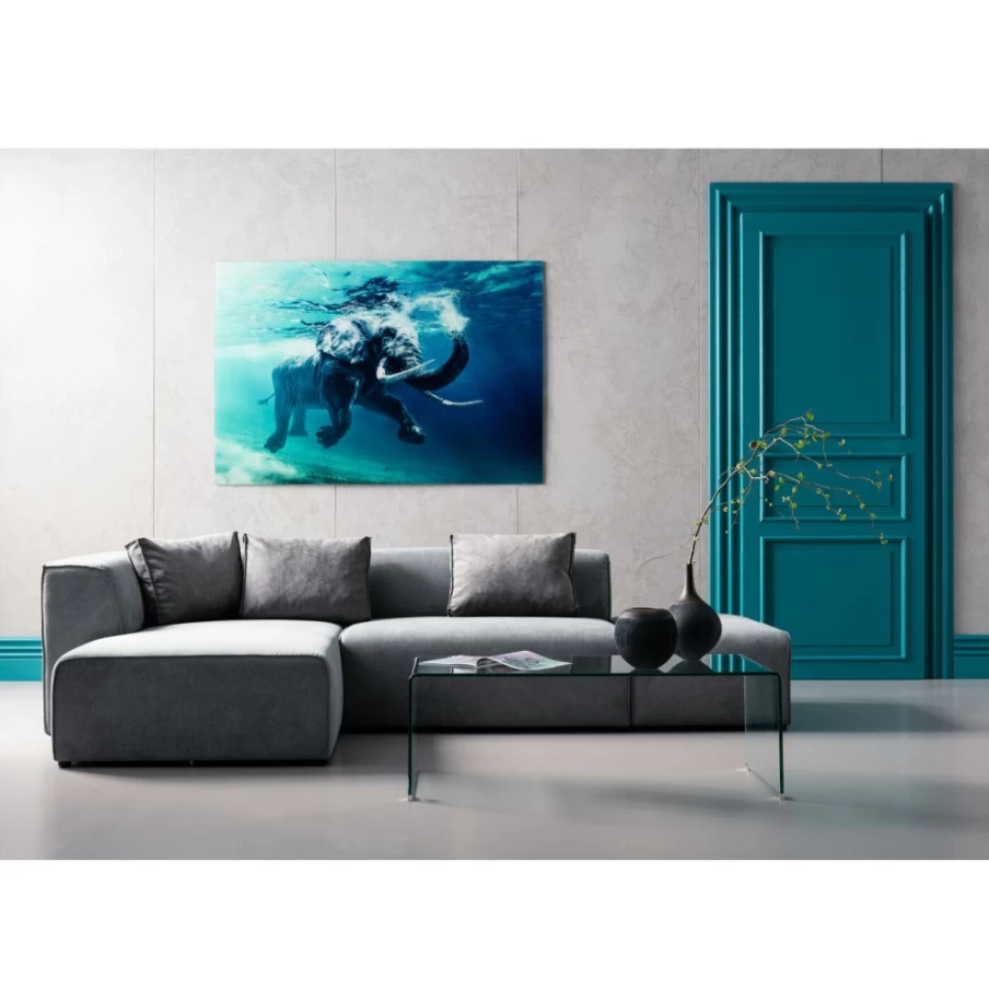 "KARE Design Modern Glass Art Picture - Swimming Elephant Wall Decor 180x120 cm"