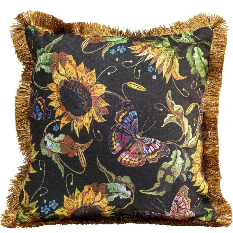 KARE Design Sunflower Fringe Decorative Cushion Cover 45x45 cm Bohemian Home Pillow