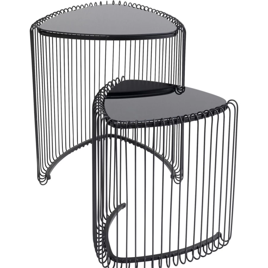 KARE Design Modern Black Wire Triangle Side Table - Set of 2, Minimalist Nightstand or End Table
