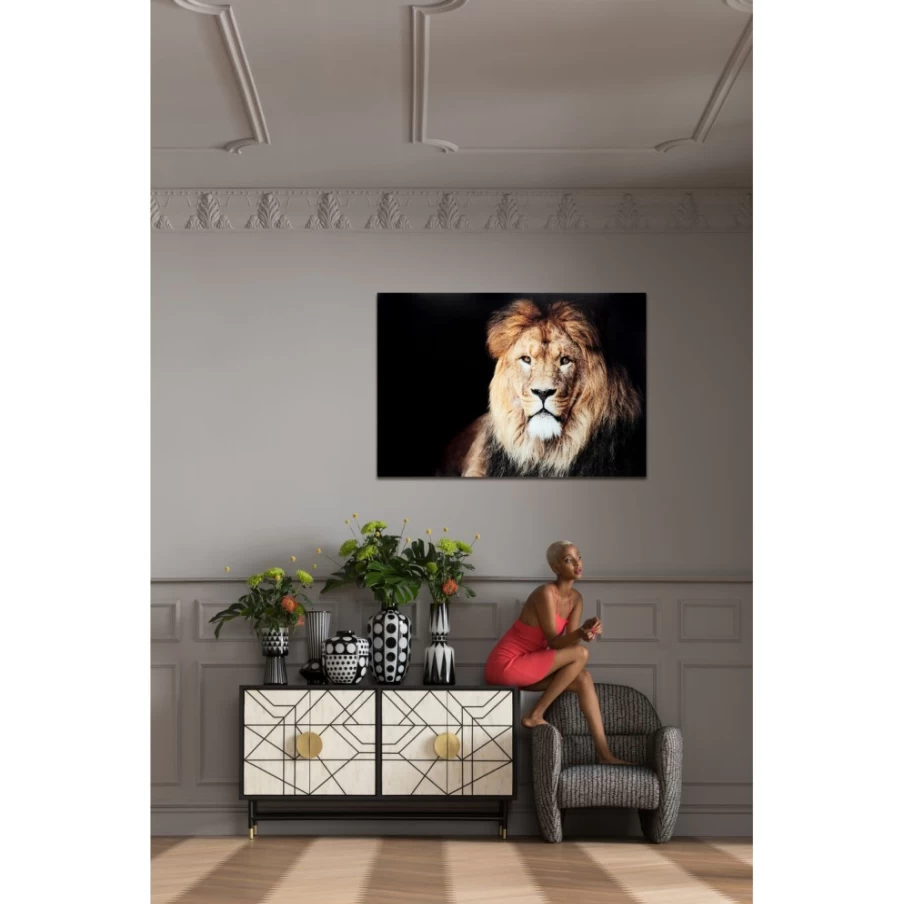 "KARE Design Lion King Framed Glass Wall Art - 150x100cm Premium Picture for Home Decor"