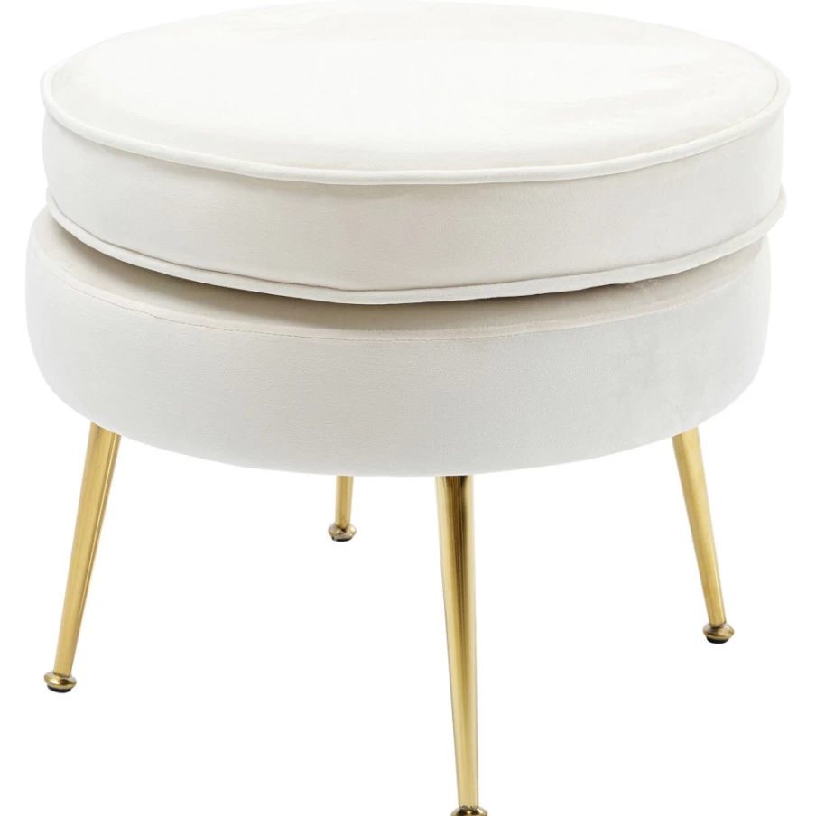 KARE Design Water Lily Beige Stool - 50cm Round Ottoman for Modern Living Room