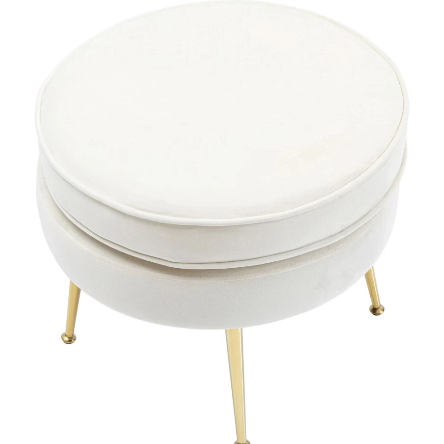 KARE Design Water Lily Beige Stool - 50cm Round Ottoman for Modern Living Room