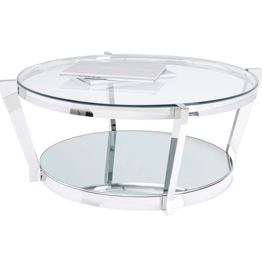 KARE Design Modern Silver Coffee Table - Monocolo Style, 90cm Round Glass Top for Living Room
