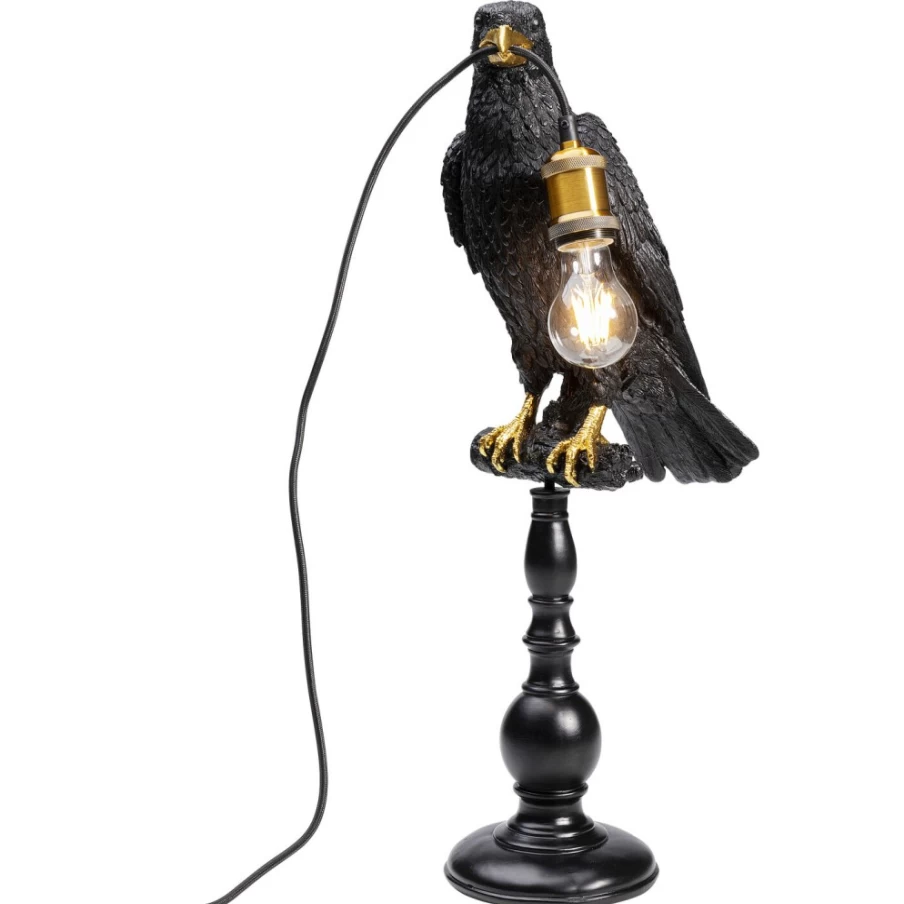 KARE Design Modern Black Crow Table Lamp - 61cm Animal Sitting Decor Mat Finish