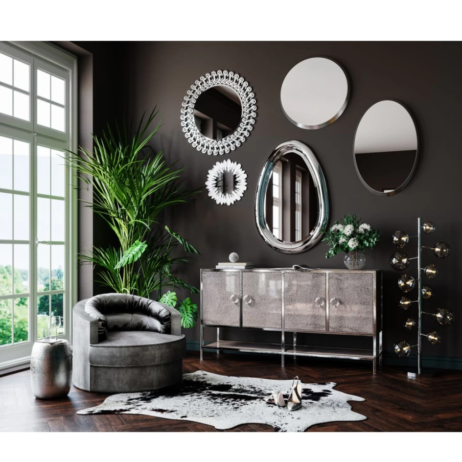 KARE Design Modern Curved Chrome Mirror - 60" Round Stylish Reflective Wall Decor
