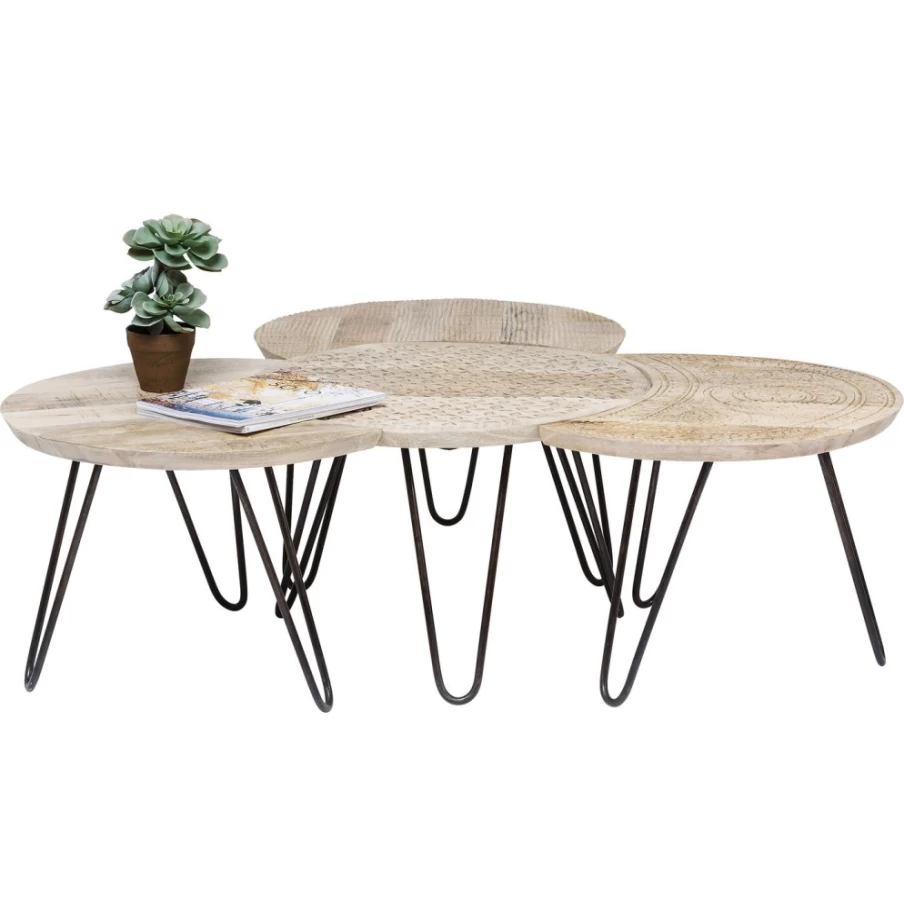 KARE Design Modern Coffee Table Set - Puro 4-Piece Glass & Metal Living Room Tables