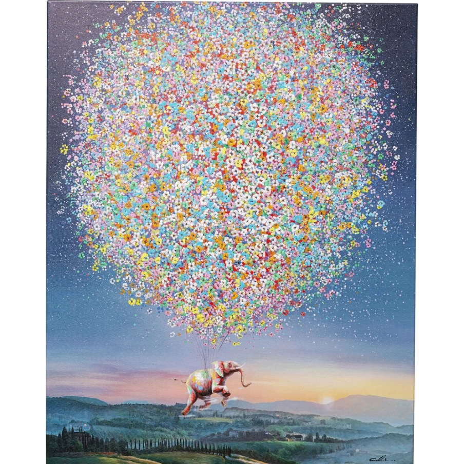 "KARE Design Flying Elephant Canvas Art Print - Night Scene Wall Decor 80x100cm"