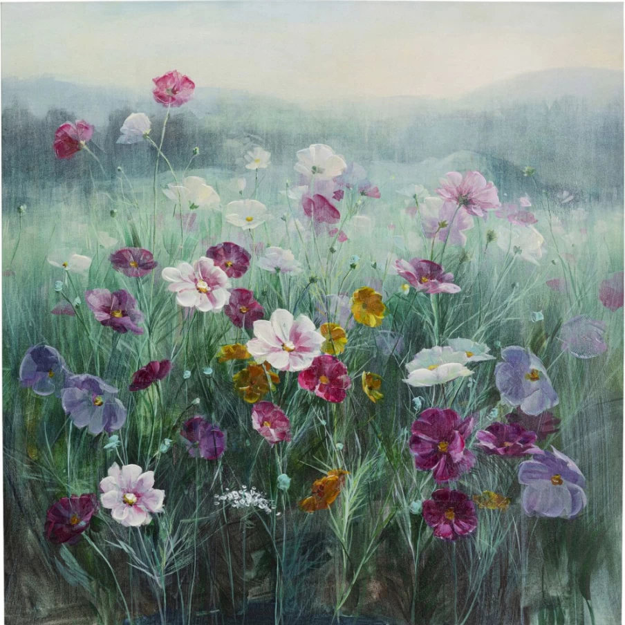 "KARE Design Pastel Floral Canvas Art Print 120x120cm - Modern Square Wall Decor"