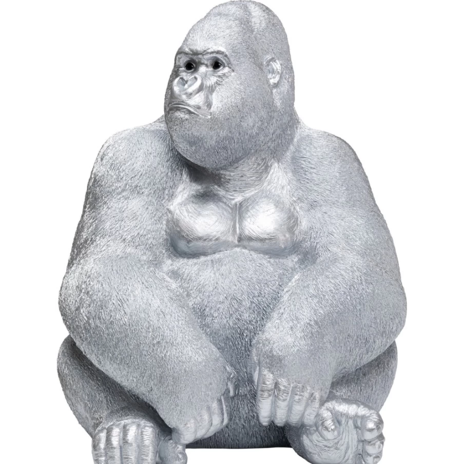 KARE Design XL Silver Matt Gorilla Monkey Deco Figure Statue