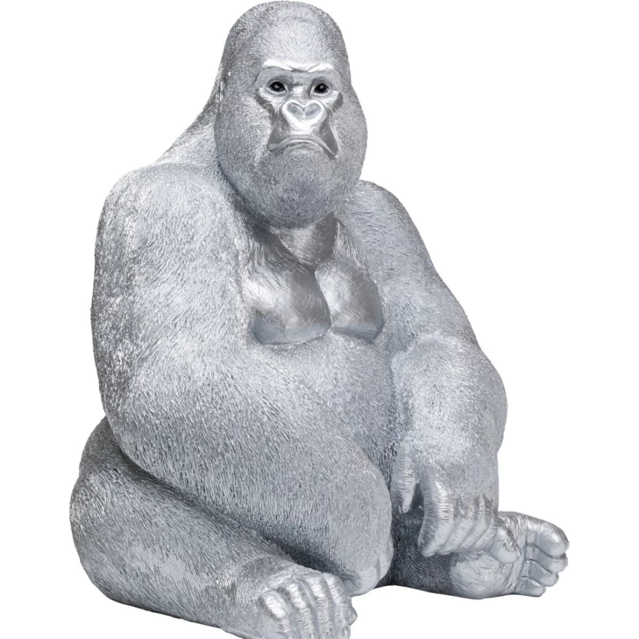 KARE Design XL Silver Matt Gorilla Monkey Deco Figure Statue