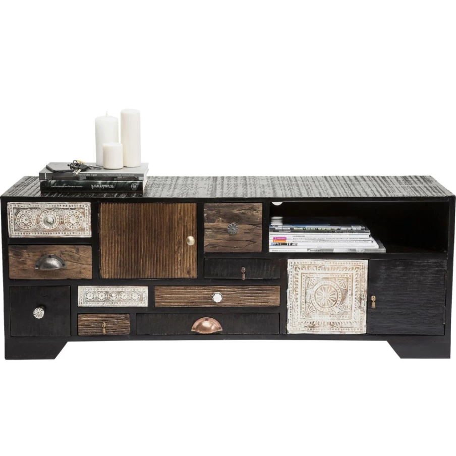 KARE Design Finca Lowboard TV Stand with 3 Doors and 9 Drawers, Rustic Wooden Sideboard