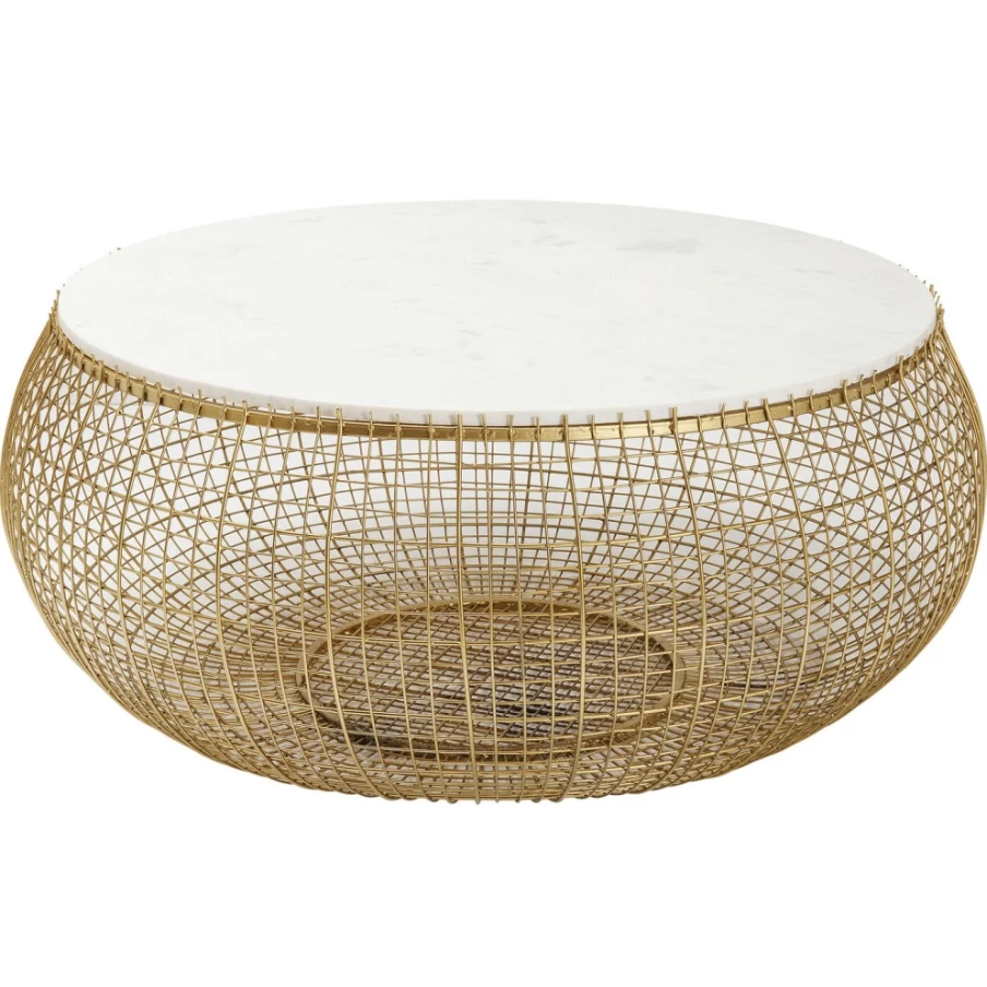 KARE Design Modern Coffee Table with Marble Top and Gold Base - 100cm Oval Shape