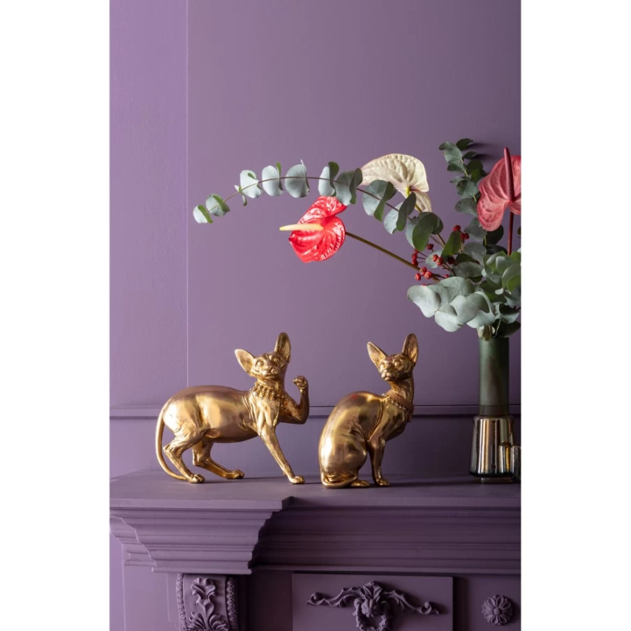 KARE Design Modern Gold Audrey Standing Cat Decor Figurine - 29cm Elegant Home Sculpture