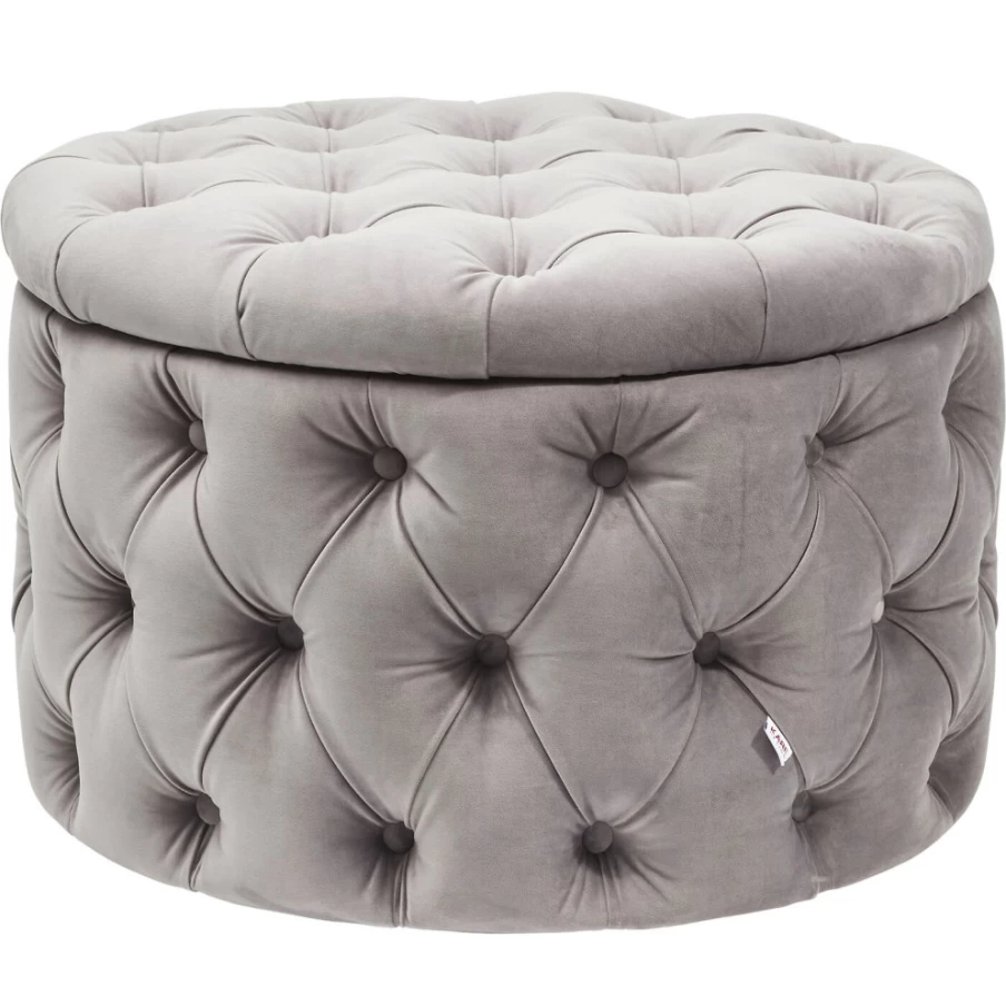 KARE Design Round Velvet Ottoman - Silver Seating Chest for Modern Desires