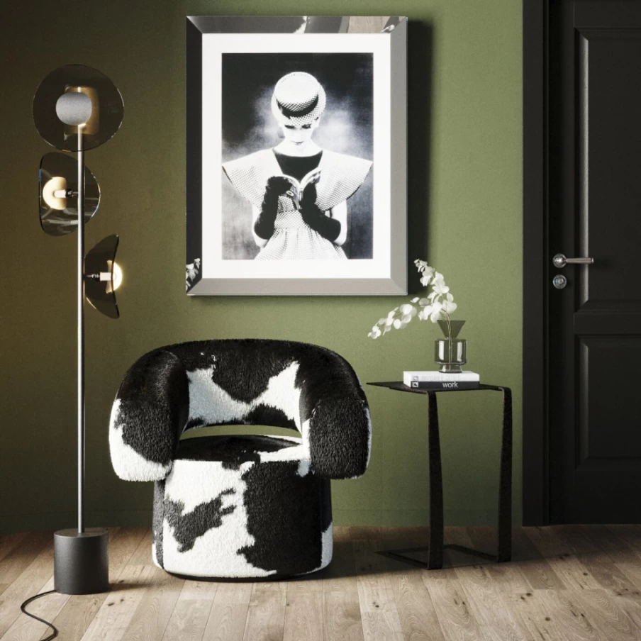 "KARE Design Maye Swivel Armchair - Modern Cow Print Accent Chair"
