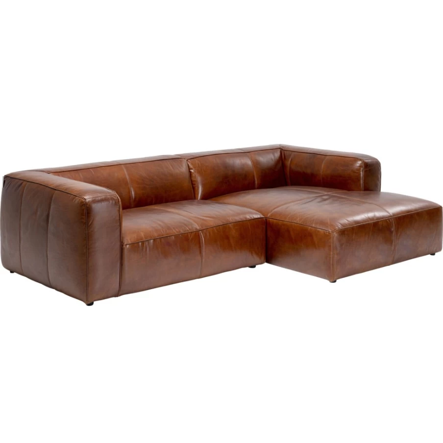 KARE Design Cubetto Genuine Leather Brown Corner Sofa for Modern Living Room